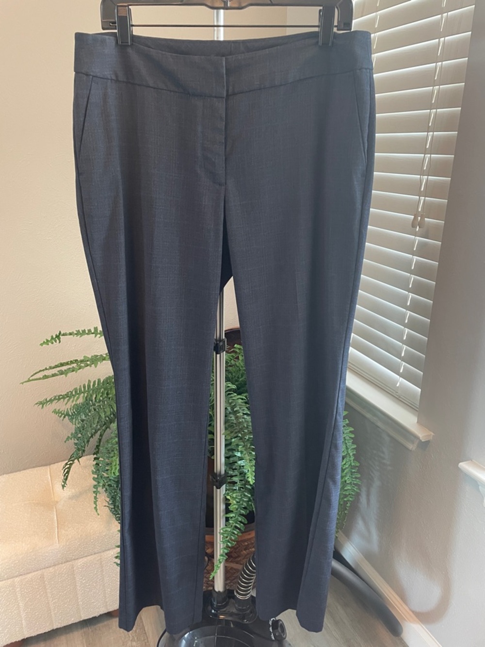 Ann Taylor Factory Charcoal and Blue Plaid Straight-Leg Dress Pants